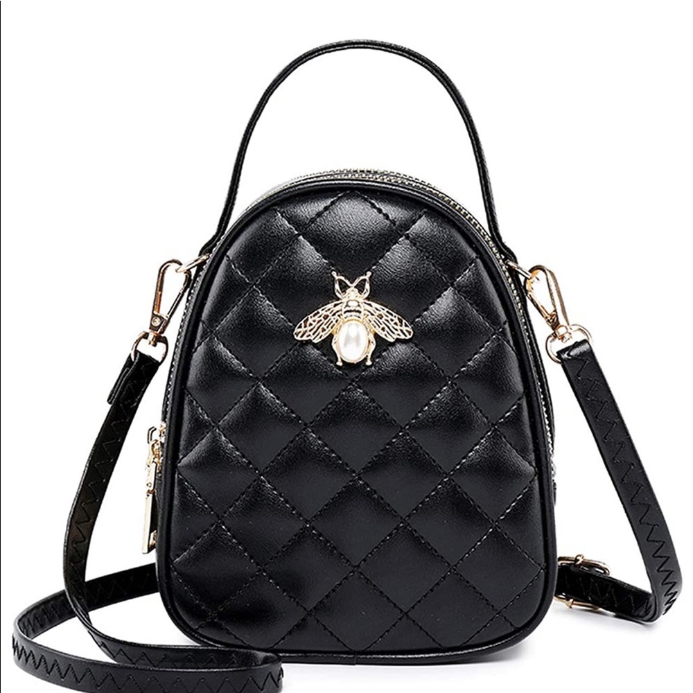 Black quilted Crossbody messenger bag